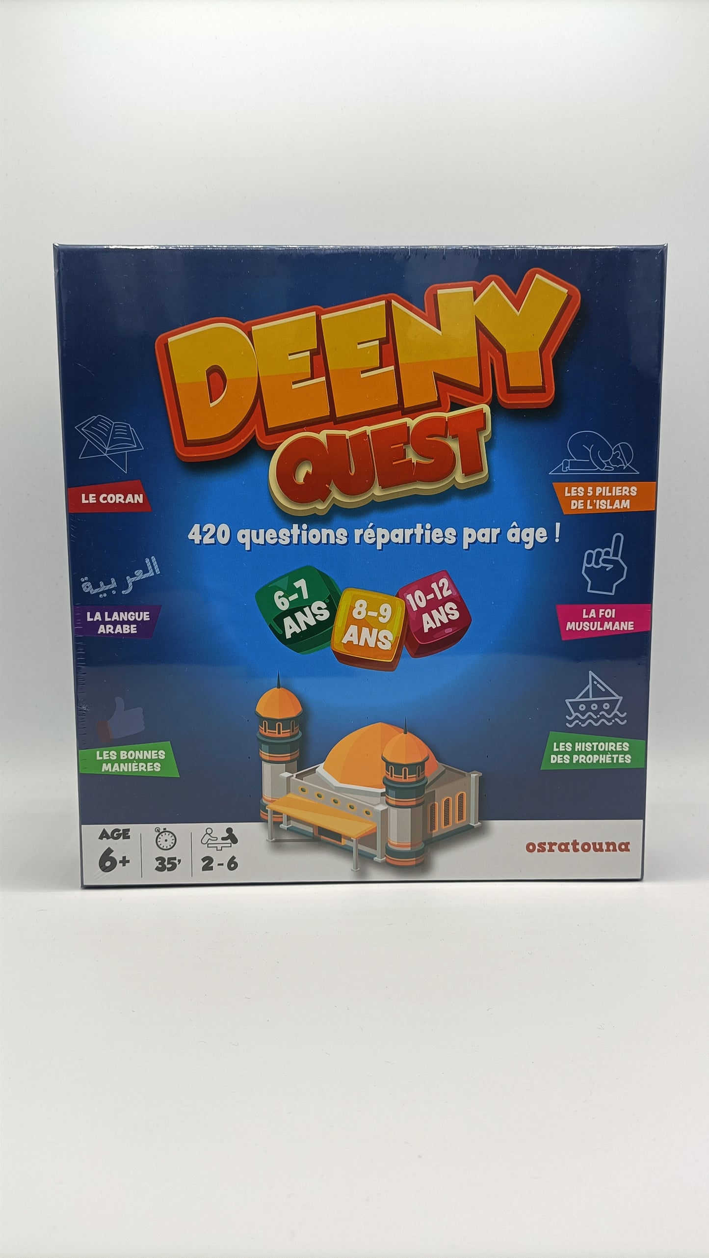 DEENY QUEST: 420 Questions Sur L'islam Réparties Par Âge! (+6 Ans, 3 Niveaux) , Jeu De Société Osratouna