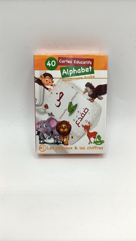 40 cartes Educatives pour apprendre l' Alphabet et le Vocabulaire Arabe - n°1 Les Animaux & Les Chiffres