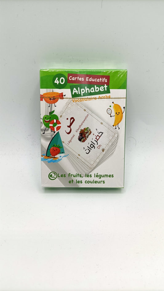 40 cartes Educatives pour apprendre l' Alphabet et le Vocabulaire Arabe - n°2 Les Fruits, Les Légumes et, Les Couleurs